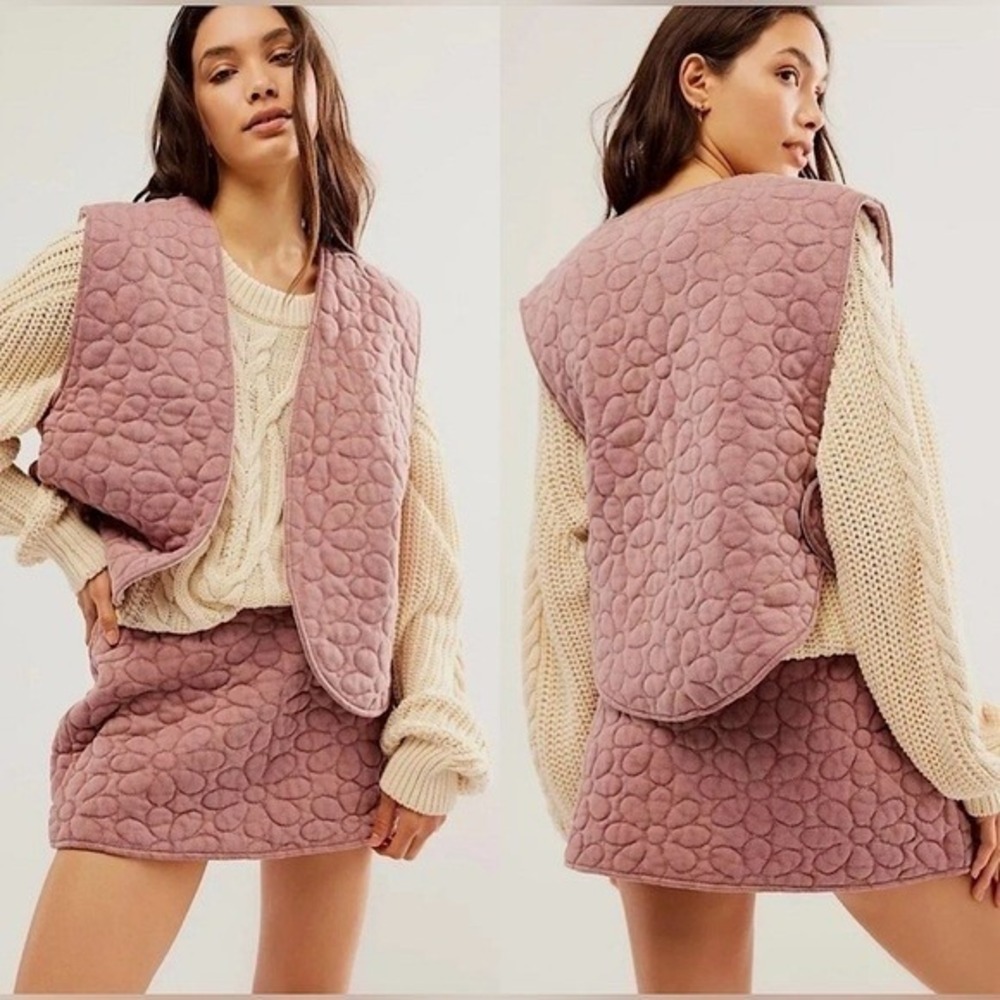 Free People Skirt Set Ditsy Floral Quilted Mauve Womens M